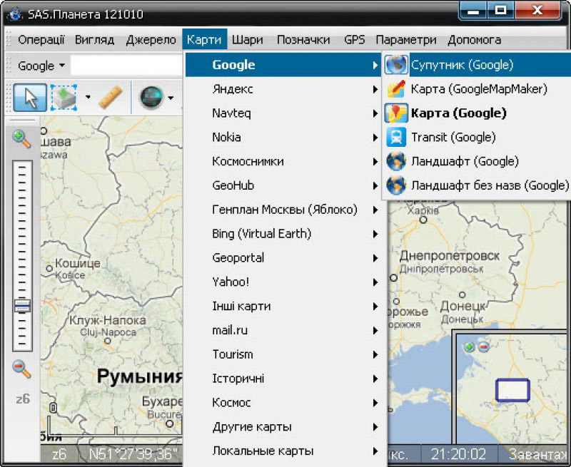 Google Maps в OziExplorer